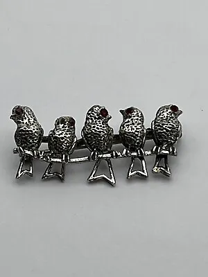 Vintage Danecraft Sterling Silver Birds On A Branch W/red Rhinestones Brooch • $25