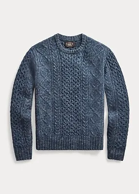 Double RL RRL Ralph Lauren Indigo Aran Irish Cable-Knit Donegal Wool Sweater • $150