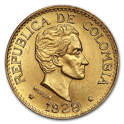 1919-1930 Colombia Gold 5 Pesos BU (Random) • $657.38