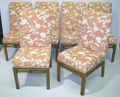 6 Vintage Ficks Reed Bamboo Dining Chairs Wth Upholstered Seats & Backs • $1495