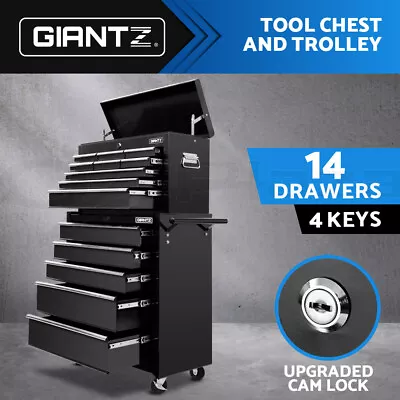 Giantz 14 Drawer Tool Box Chest Cabinet Mechanic Garage Storage Trolley Black • $289.95