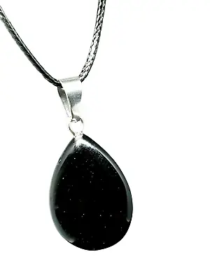 £4.29 • Buy Obsidian Teardrop Necklace Natural Crystal Gemstone  Pendant Tie Cord Protection