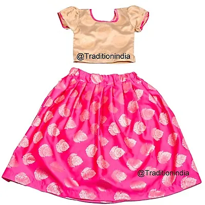$45.42 • Buy Pink Lehenga Choli, Baby Pavadai Set, Kids Lehenga Choli, Readymade Girl Outfits