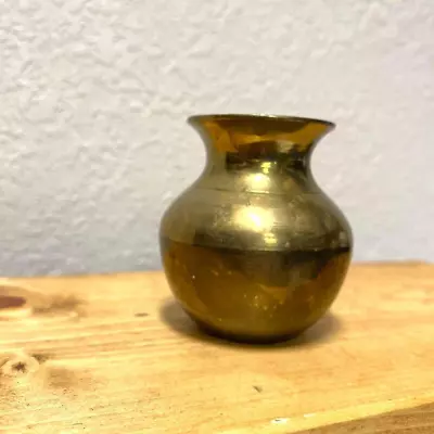 Vintage Small Brass Stem Flower Vase Urn Pot 2”w X 2.5”h • $11