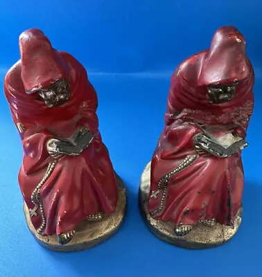 Armor Bronze Set Of 2 Red Robed Reading Monks Bookends- Vintage • $115