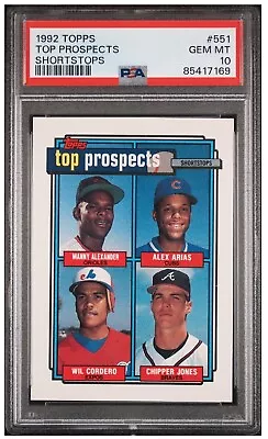 1992 Topps #551 Top Prospects Shortstops Chipper Jones Rookie RC HOF PSA 10 GEM • $49.99