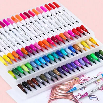 £8.86 • Buy 24 Colour Brush Pens Set Dual Tips Soft Fine Art Markers Drawing Watercolour HOT