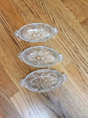 VTG  Cut Crystal Clear Glass Oval Nut Candy Bowl Dish W/ Handles Star Lot Of 3 • $18