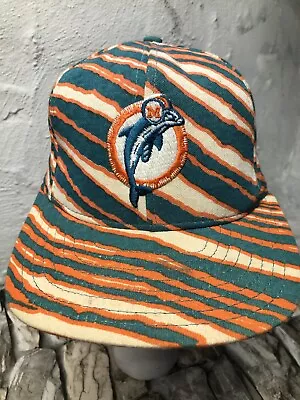 Vintage NFL AJD 1990s Zubaz MIAMI DOLPHINS Adjustable Snapback Tiger Stripe Hat • $24