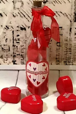 New MESSAGE In A BOTTLE With Love Scroll 9  GLASS Sealed Hearts Wrapping • $24