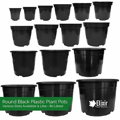 £4.99 • Buy Black Plastic Plant Pot Flower Pots 1 2 3 4 5 7.5 10 12 15 20 32 45 60 80 Litre