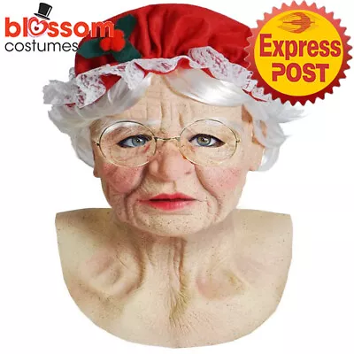 EY197 Mrs Claus Woman Santa Mask Wig And Hat Christmas Xmas Costume Accessory • $18.78