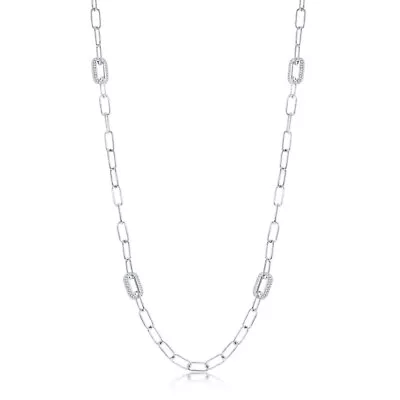 Sterling Silver Polished & Micro Pave CZ Paperclip Necklace • $220