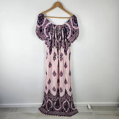 $89.90 • Buy Arnhem Dress Womens 12 Pink Paisley Boho Maxi Gypsy Flowy Festival Drawstring 