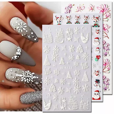 Christmas Snowflakes Flowers 5D Nail Stickers Engraved Nails Manicure Decoration • $1.80