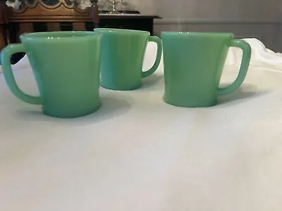 Vintage Fire King Jadeite D Handle Mugs Anchor Hocking 3 Excellent Condition • $65