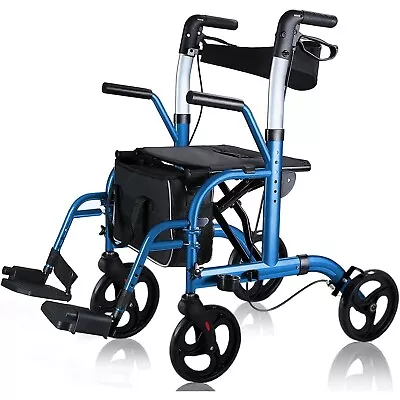 2 In 1 Rollator Walker For Seniors Padded Seat Medical Transport Chair 300 Lb • $135.92