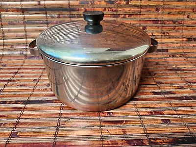 VINTAGE 5 QUART REVERE WARE 1801 STAINLESS STEEL COPPER CLAD STOCK POT With LID • $27