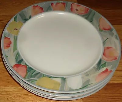 (4) MIKASA 'Cezanne' 11⅛  DINNER PLATES: Pink & Yellow Floral On Watercolor Rim • $16.49