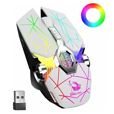 $10.99 • Buy Wireless Gaming Mouse RGB Backlit Silent Rechargeable USB 2400DPI For PC Laptop