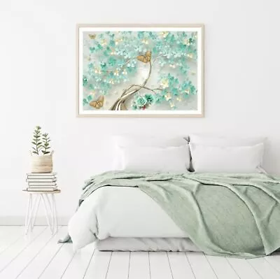 Blue Tree & Gold Butterfly 3D Art Print Premium Poster High Quality Choose Sizes • $23.90