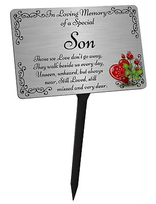 Son Memorial Plaque & Stake. Brushed Silver Waterproof Garden Grave • £12.99