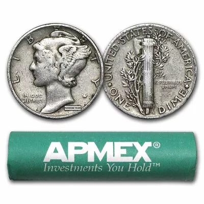 90% Silver Mercury Dime 50-Coin Roll (1916-1929) • $158.83