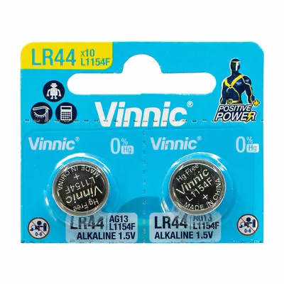 2 X Vinnic L1154F LR44 Batteries Alkaline 1.5V AG13 G13 • $10.74