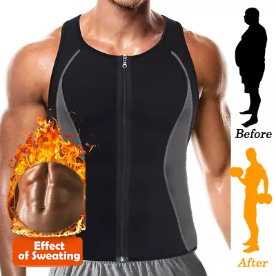 AU Mens Waist Trainer Sauna Vest For Weight Loss Zipper Hot Neoprene Compression • $28.79