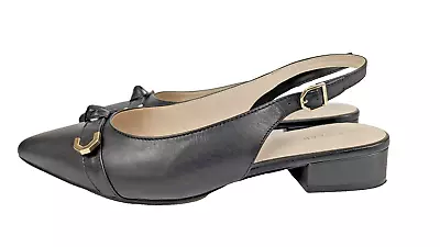 Cole Haan Shoes Women 10.5 B Black Leather Menlo Skimmer Slingback Strap Flats • $43.34