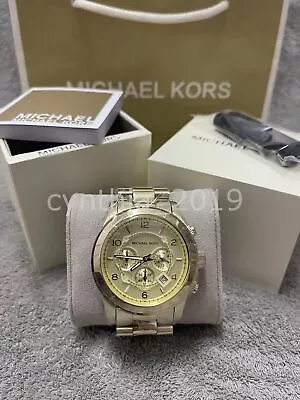 Michael Kors MK8077 Runway 45mm Oversized Gold Chronograph Quartz Men's Watch • $103