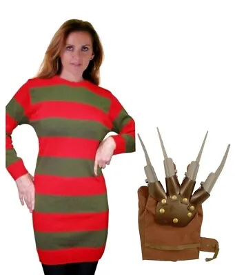 £89.97 • Buy Women's Freddy Krueger Horror Red & Green Jumper And Claw Glove Two Piece Set