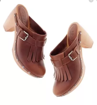 Madewell The Westway Brown Leather Clogs Wooden Heel Size 9 Made In Italy J.CREW • $85