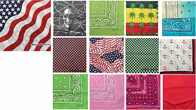 12 Piece Bandanas Unisex Head Face Cover Cotton Bandanna Mixed Print 1 Dozen Lot • $11.99