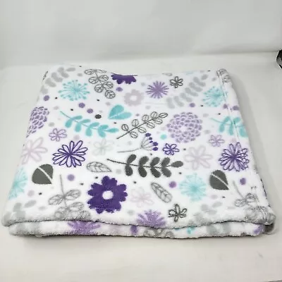 Costco Little Miracles Baby Blanket Purple Grey Aqua Flowers Leaves Soft Fleece • $29.74