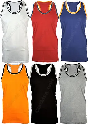 £4.49 • Buy Men’s Sleeveless Muscle Vest Gym Top Summer Tipping Trim  M L XL