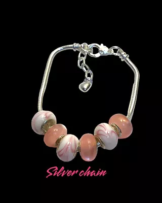 Murano Pink Silver/gunmetal Chain Fit European Charm Bracelet LOT 6 Piece New • $5.50