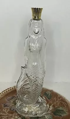 Vintage Avon Mermaid Clear Glass With Gold Cap 10  Tall Bath Oil Bottle Figurine • $17.50