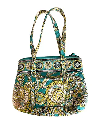 Vera Bradley Shoulder Bag Tote Purse Peacock Floral 9 X12 Green Blue 6 Pockets • $17.99