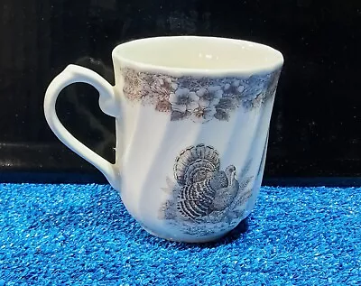 Queens Myott Factory Thanksgiving Mug Turkey Brown Floral Border Coffee Cup • $7.49