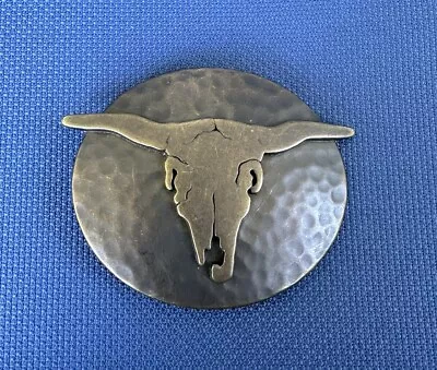 Longhorn Steer Skull Western Belt Buckle - Hammered Antique Brass • $21.99