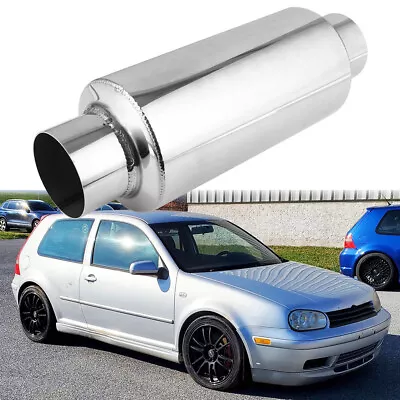 Exhaust Muffler Resonator 3  Inlet / Outlet Stainless Steel For VW Golf MK4 MK5 • $55.11