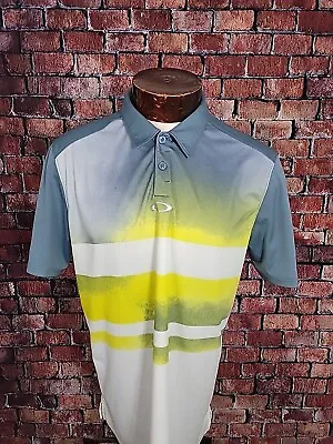 Oakley Men's Large Gray Yellow White Abstract Short Sleeve Golf Polo Shirt ⛳ • $19.98