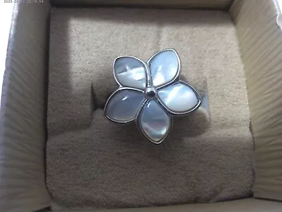 Women's Stainless Steal Mother Of Pearl Flower Ring Size 10 Excellent Condition • $15