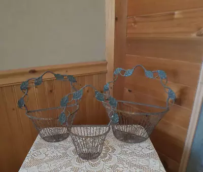 3 Vintage Metal Wire Ornate Nesting Wall Hanging Baskets • $29.99