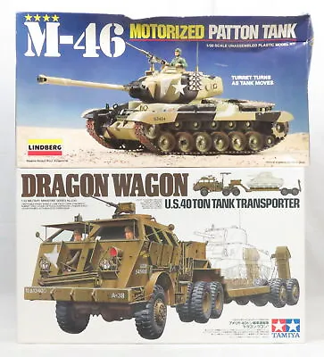 Tamiya Dragon Wagon & Lindberg M-46 Patton Tank Model Kit Motorized Unassembled • $124.99