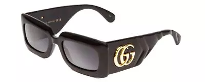 GUCCI GG0811S Ladies Rectangle Designer Sunglasses In Gloss Black Gold/Grey 53mm • £233.54