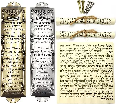 Mezuzah With Scroll For Door Set Of 2 Mezuzah Cases Scrolls Metal With English • $18.76