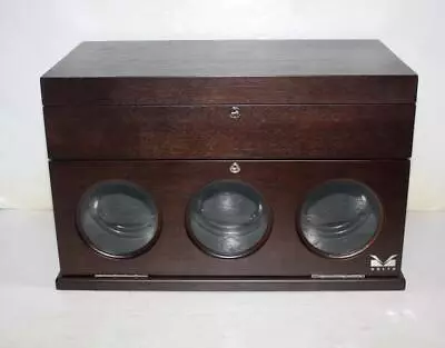 Volta Brown 3 + 5 Watch Winder W/ Storage LED Lighting Lock & Key 31-560031 • $400