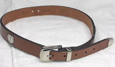 Brown Leather Belt Golf Silver Golfer Conches Magnets Size 30-32 SPI • $7.28